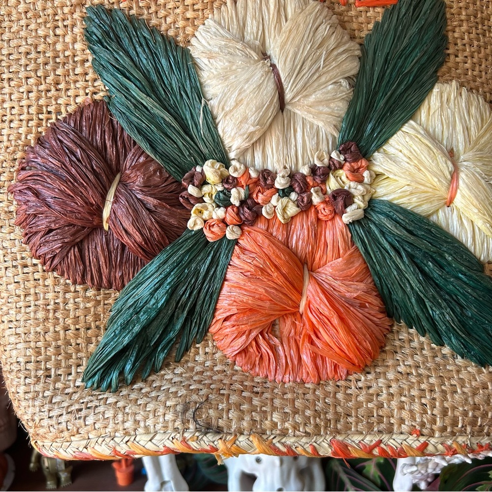 Vintage straw bag with floral design Nassau - Picture 4 of 12